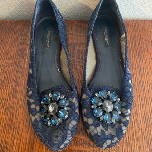 Dolce & Gabbana Lace Flats with Crystal Embellishments